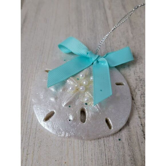 Silver sand dollar Glitter pearl ornament Xmas - Picture 3 of 4